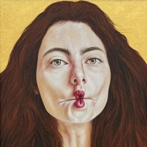 Ilmar Kruusamäe Tütarlaps punaste huultega / Girl with Red Lips 2025 100 x 60 cm õli, lõuend / oil on canvas
